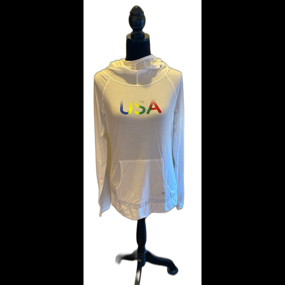 Gap Fit Hoodie USA Size Medium White Spandex Stretchy‎ Lightweight Fabric Hood